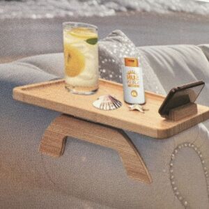 NIB Acacia Wood Armrest Tray 15.4” x 9.8” Couch Arm Table for Food & Drink